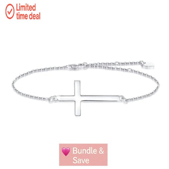 Sterling Silver Cross Anklet Adjustable 8+2 Inch Chain Religious Jewelry Gift - Picture 2 of 8